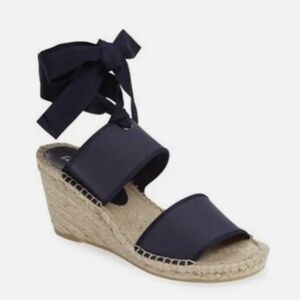 NEW Bettye Muller Destiny Navy Blue Wedge Espadrille Sandals